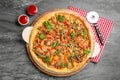 Flat lay composition with tasty homemade pizza Royalty Free Stock Photo