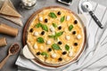 Flat lay composition with tasty homemade pizza Royalty Free Stock Photo
