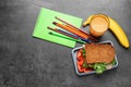 Flat lay composition with tasty sandwich Royalty Free Stock Photo