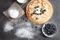 Flat lay composition with thin pancakes and berries Royalty Free Stock Photo