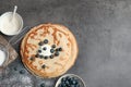 Flat lay composition with thin pancakes and berries Royalty Free Stock Photo