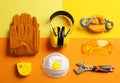 Flat lay composition with tools and safety equipment Royalty Free Stock Photo