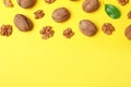Flat lay composition with walnuts and space for text Royalty Free Stock Photo