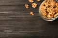 Flat lay composition with walnuts and space for text Royalty Free Stock Photo
