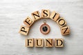 Flat lay composition with words PENSION FUND and compass Royalty Free Stock Photo