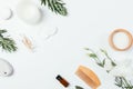 Flat lay composition zero waste hygiene accessories and organic cosmetics Royalty Free Stock Photo