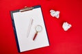 Flat lay of concept of search idea, goals, Business image, Magnifying glass and crumpled paper