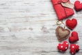 Flat lay cute composition with fabric heart