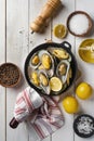 flat lay delicious seafood composition 2. High quality photo