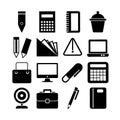 Collection of Black and White Office and Business Related Icons on a White Background Royalty Free Stock Photo