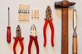Flat lay with different building tools Royalty Free Stock Photo