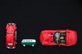 Flat lay of toy cars in various colors