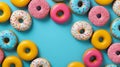 Flat lay donuts pattern isolated background. Top view. Generative AI Royalty Free Stock Photo