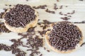 Close up bowl and rusk with chocolate hail, Dutch Hagelslag