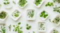 flat-lay of eco-friendly food containers, creatively arranged, on a white surface