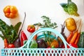 Flat lay Eco-friendly shopping bag with assortment of fresh vegetables Royalty Free Stock Photo