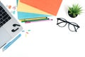 Flat lay education and back to school concept on white modern table desk Royalty Free Stock Photo