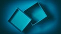 Flat lay of empty blue cardboard gift box in low light minimalist geometric square shape shadows on colored background Royalty Free Stock Photo