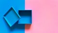 Flat lay of empty blue cardboard gift box in low light minimalist geometric square shape shadows on colored background Royalty Free Stock Photo