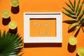 Orange Flat Lay, Picture Frame, Lemon, Text Be Our Guest