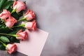 Elegant Roses and Love Note: A Romantic Flat Lay with Thoughtful Space Royalty Free Stock Photo