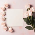 Elegant Roses and Love Note: A Romantic Flat Lay with Thoughtful Space Royalty Free Stock Photo