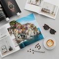 Flat lay featuring three open magazines Royalty Free Stock Photo
