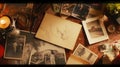 Flat Lay flat composition with a collection of old photos and letters Royalty Free Stock Photo