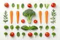 Flat lay of fresh vegetables arranged on white background Royalty Free Stock Photo