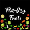 Flat-lay healthy mix fruits on black background vector