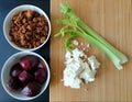 Flat lay of healthy vegetarian or vegan ingredients