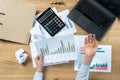 Flat lay high angle above top view banker broker economist financier sale manager lady in her formal wear she sit behind desk in Royalty Free Stock Photo