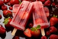 Flat lay of homemade red berry ice popsicles, a healthy summer treat Royalty Free Stock Photo