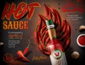 Flat lay hot chili sauce ads