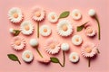 Flat lay Illustration concept white daisy flower, pastel pink background, 3D beautiful flowers are blooming, Valentineâ¬â¢s Royalty Free Stock Photo