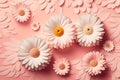 Flat lay Illustration concept white daisy flower, pastel pink background, 3D beautiful flowers are blooming, Valentineâ¬â¢s Royalty Free Stock Photo