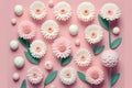 Flat lay Illustration concept white daisy flower, pastel pink background, 3D beautiful flowers are blooming, Valentineâ¬â¢s Royalty Free Stock Photo