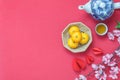 Flat lay image of items decoration & ornaments for Chinese new year and lunar holiday background Royalty Free Stock Photo