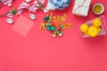 Flat lay image of items decoration & ornaments for Chinese new year and Lunar holiday Royalty Free Stock Photo