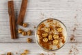 Flat lay image of Turkish Boza a fermented wheat and corn based drink