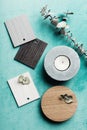 Flat lay interior decor objects for a color scheme Royalty Free Stock Photo