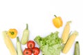 Flat lay on an isolated white background with vegetables Royalty Free Stock Photo