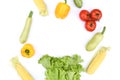 Flat lay on an isolated white background with vegetables Royalty Free Stock Photo