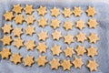 Flat lay - looking down on baking paper sheet with star shaped c
