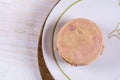 Flat lay luncheon meat on the plate with copy space Royalty Free Stock Photo