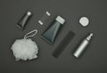 Flat lay of men hygiene and beauty care products Royalty Free Stock Photo