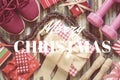 Flat lay of Merry Christmas and Happy new year and any holidy pr Royalty Free Stock Photo