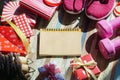 Flat lay of Merry Christmas and Happy new year and any holidy pr Royalty Free Stock Photo