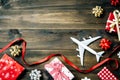 Flat lay of Merry Christmas and Happy new year and any holidy tr Royalty Free Stock Photo