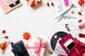 Flat lay of Merry Christmas and Happy new year and any holidy tr Royalty Free Stock Photo